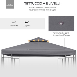 Outsunny 3x3m 2 Tier Gazebo resistente a los rayos UV Techo de repuesto Gris oscuro - Product Image 4