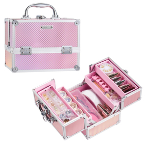 Travel Cosmetic Train <b>Case</b> with 4 Trays Compact <b>Makeup</b> Carry <b>Case</b> Organizer Make up Box for Nail Kits Beauty Accessories - Product Image 1
