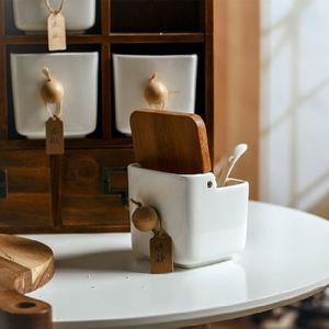 Juego de Recipientes Apilables Clásicos para Cocina, Recipientes de Cerámica con Soporte de Bambú - Product Image 4