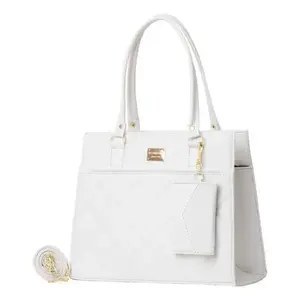 Bolso de Mano Elegante para Mujer Fana Dunia, Modelo M3893, Color Blanco, Diseño de Rejilla de Diamantes, Gran Capacidad, Estilo Casual, Correa de Cadena Metálica - Product Image 4