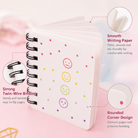 Mini carnet à spirale, couverture colorée mignonne, imprimé cœur, fleur, smiley, compact, portable, logo personnalisé, vente en gros