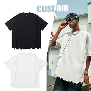 Street Hip Hop Style Unisex's Loose <strong>Messy</strong> Cutting Solid Color Cotton T-shirt Custom Fashion Washed Short Sleeve <strong>Tshirts</strong> - Product Image 1