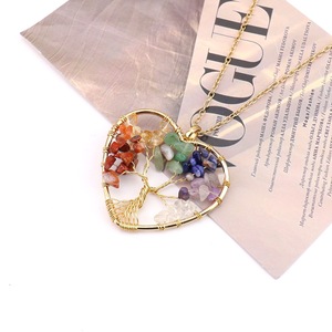 Joyería de piedra natural de 7 colores, corazón de cristal, Pachira macrocarpa, collar de árbol de la suerte enrollado hecho a mano, adorno N742 - Product Image 5