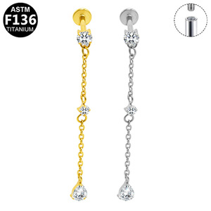 Boucles d'oreilles pendantes longues à pompon en alliage de titane G23, serti à griffes, bijoux de fête, piercing tendance pour femme - Product Image 5