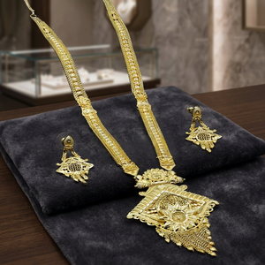 Wholesale Orthodox Brass 14K 18K 24K Gold Plated Floral Design Traditional Long Women's Wedding Necklace and Earrings Set - Product Image 3
