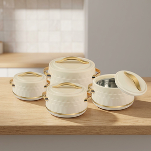 Ensemble de 4 casseroles en acier inoxydable Anax Pearl Elegance, ensemble de service thermique de luxe en ivoire avec accents dorés - Product Image 3