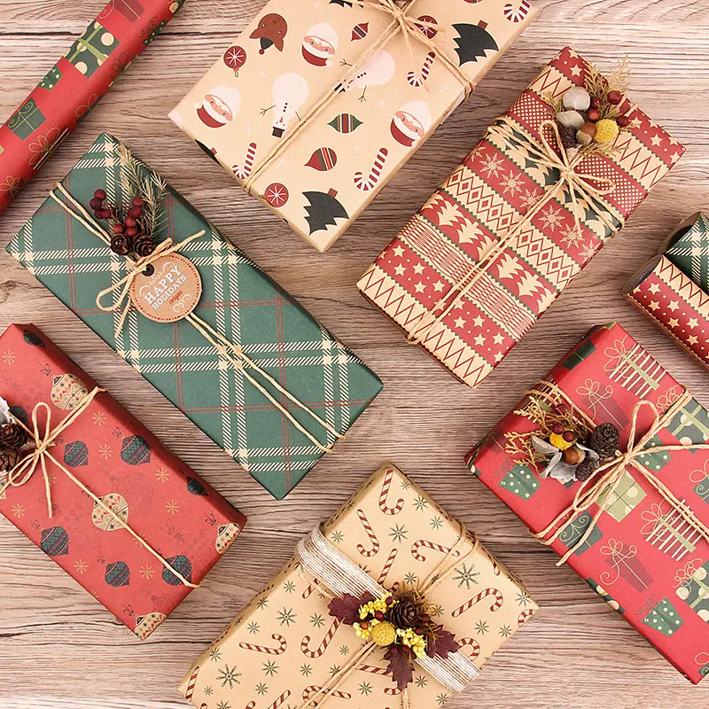 Luxus Rot Grün Druck Weihnachten Geschenk papier Kraft Geschenk verpackungs papier