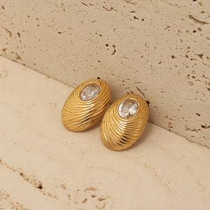 Retro tıknaz Modernist büyük Oval bildirimi saplama küpe Bejeweled Oval Geo geometrik küpe paslanmaz çelik zirkon küpe - Product Image 3