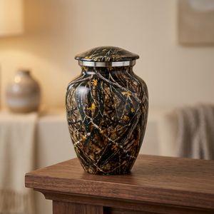 Metal Memorial Urn Round Cremation Keepsake Urn Decorative Cinerary Vase Portable Tabletop <b>Ash</b> <b>Casket</b> - Indian Home Crafts - Product Image 3