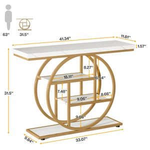 Mesa Consola Moderna SENYU Dorada con Tapa de Mármol y Estante Circular de Almacenamiento para Entrada o Sala de Estar - Product Image 3