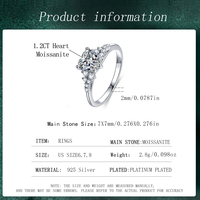 Cincin Moissanite 1.2CT Bentuk Hati D VVS1 Kustom, Cincin Pertunangan Perak Sterling 925 untuk Wanita, Sertifikasi GRA, Perhiasan Grosir