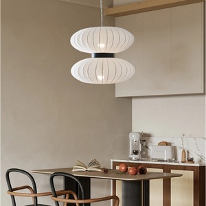 Lampe suspendue en tissu de style japonais, ronde, blanche, E27, pour restaurant, salon de thé, comptoir de bar - Product Image 1