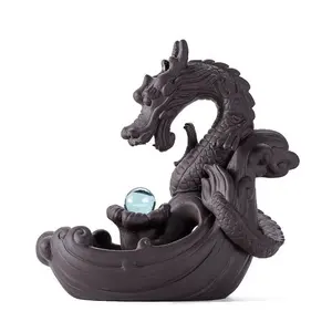 HandMade Ceramic Backflow Dragon Incense Burner Creative Home Decor Chinese Dragon Censer With Crystal Ball +20Pcs Incense Cones