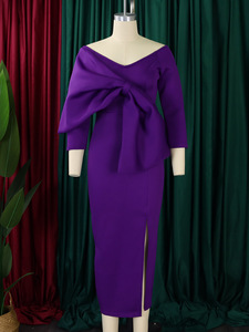 <span class=keywords><strong>Robe</strong></span> Longue de Soirée 2024 pour Femme, Épaules Dénudées, Grand Nœud, Décolleté Plongeant, Manches Longues, Coupe Moulante Ajustée, Idéale pour Célébrités, Dîners d'Anniversaire et Grandes Occasions - Product Image 6