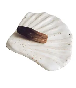 UOBOBO Speckled Shell shape peru pottery palo santo holder white sage smudge and jewelry plate decorative