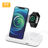 Station de charge sans fil 3 en 1 avec port Type-C, charge rapide 15W, design pliable, matériau ABS pour montre connectée