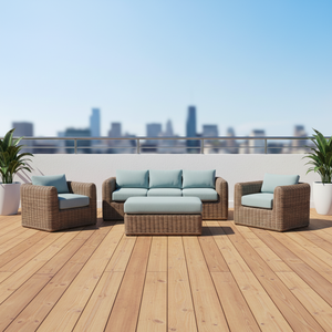 Modern Luxury Villa Dining Outdoor <strong>Garden</strong> Furniture Set Handwoven Wicker Rattan Sofa 5-Piece Sectional <strong>Seating</strong> - Product Image 5