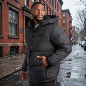 Malvan Enterprises Custom Casual Men Winter Hooded Stand Collar Zipper Closure <b>Waterproof</b> Puffer <b>Jacket</b> with 100% Nylon Filling - Product Image 2