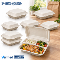 Boîte à lunch bento SOTON en bagasse à 3 compartiments, récipient alimentaire jetable pour cuisine, chaud et froid, avec couvercle multi-dômes