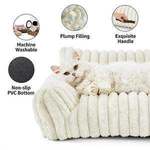 Lit pour animaux de compagnie en forme de canapé rayé, transfrontalier, toutes saisons, chaud pour l'hiver, très confortable, antidérapant, amovible et lavable - Product Image 5