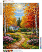 Peinture Diamant 5D DIY Forêt d'Automne, Mosaïque de Strass Ronds à Couverture Complète, Paysage de Cabane, Point de Croix, Décoration Maison 40x50cm