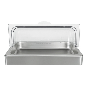 Food Grade Stainless Steel Square Cold Display Tray with Clear Flip Cover Dustproof Refrigeration Pan for Restaurant Catering - Product Image 3
