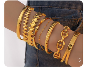 빈티지 스타일 조절 가능한 스테인리스 스틸 커프 팔찌 과장된 방수 주얼리 18k 금도금 커프 스태킹 팔찌 - Product Image 4