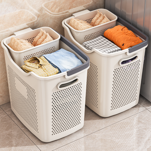 Cesto de ropa sucia de gran capacidad con 2 compartimentos para baño, dormitorio o vestidor - Product Image 1