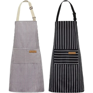 White Black Striped Man Woman Home Restaurant Kitchen Baking Nail Bib Oil Repellent <b>Work</b> <b>Apron</b> Adjustable Clean <b>Apron</b> - Product Image 2