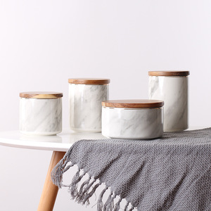 Vente en gros <span class=keywords><strong>2023</strong></span> ins, bocal en céramique de couleur marbre de luxe avec couvercle en bois et silicone - Product Image 1