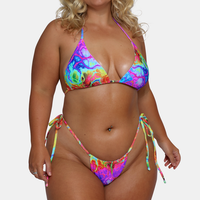 Özel Markalı Mayo OEM Tie Dye Baskılı Brezilya Halter Ters Çevrilebilir Bikini 2 Parça Takım Kadınlar İçin Mayo