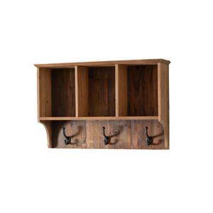 Wabi Sabi Solid Wood Wall <b>Shelf</b> Two Layer With <b>Hooks</b> For Entryway Display - Product Image 3