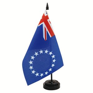 Bandiera da Tavolo delle Isole Cook in Poliestere con Base in Plastica ABS e Asta, Decorazione da Ufficio - Product Image 1