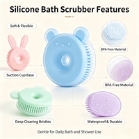 Éponge de bain en silicone souple de qualité supérieure, brosse corporelle à ventouse en forme d'animal mignon pour le nettoyage de bébé