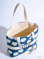 Sac fourre-tout structuré en toile de coton à imprimé floral rose bleu avec logo personnalisé, idéal pour demoiselle d'honneur, cadeau de mariage, sac de courses, vente en gros