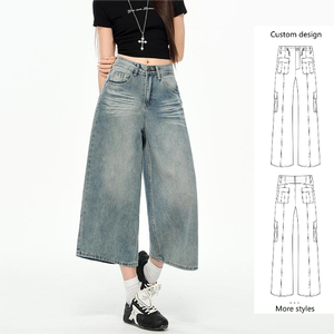 Jean vintage été 2025 pour <span class=keywords><strong>femme</strong></span>, coupe ample, taille haute, style décontracté, pantalon droit mi-long en denim respirant - Product Image 1