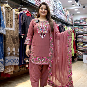 Pink Embroidered Indian Pakistani Set Salwar Kameez Dress with <b>Shawl</b> Traditional Festive Wear - Product Image 1