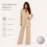 Ensemble deux pièces personnalisé pour femme, blazer à revers pointus et pantalon, orné de sequins couleur champagne, coupe longue, pour soirée, vente en gros pour grands magasins