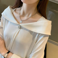 Vente en gros de chemisiers en mousseline de soie blanche à manches longues et col en V pour femmes, tops pour femmes, blusas mujer de moda, chemisiers femme OEM, chemises D620