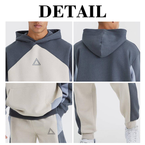 Ensemble de survêtement décontracté KingSen 100 % coton, coupe ample, blocs de couleur, manches raglan, sweat-shirt patchwork et pantalon de jogging avec logo personnalisé - Product Image 6