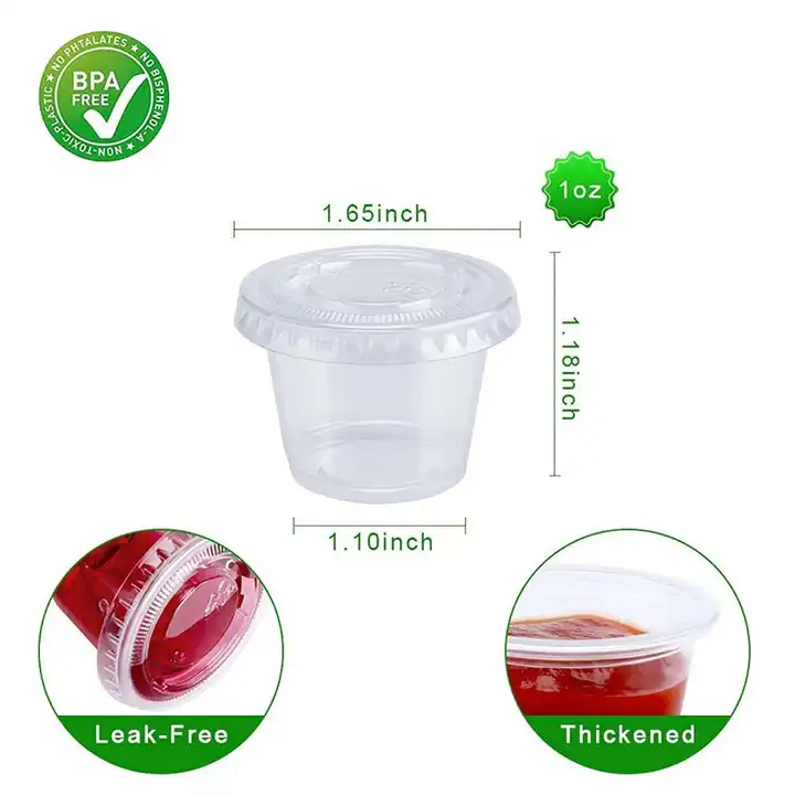 50 Pack] 1 Oz Leak Proof Plastic Condiment Souffle Containers with