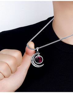 Colgante luminoso de acero inoxidable con forma de media luna del zodiaco <span class=keywords><strong>chino</strong></span>, collar Vintage - Product Image 5