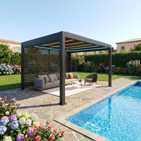 Pergola bioclimatique moderne en aluminium avec lames orientables automatiques intelligentes, éclairage LED, système d'ombrage extérieur autonome - Luxe écologique