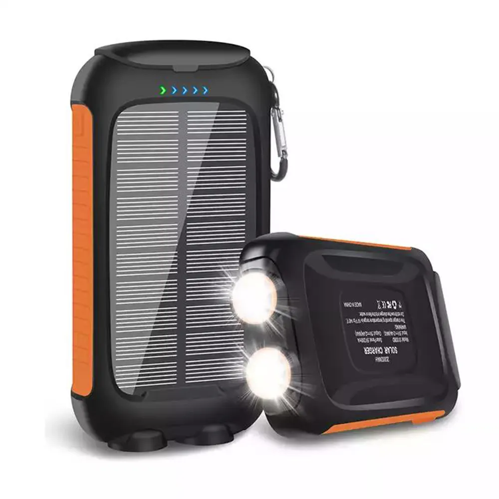 Yeni güneş enerjisi bankası çift USB C tipi güç bankası 20000mAh su geçirmez pil şarj edilebilir güneş paneli LED lambası SOS