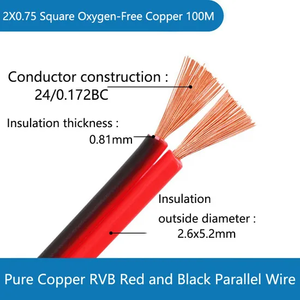 Кабель акустический RVB 15AWG, 2 жилы, 1.5мм, красно-черный, гибкий, медный, в ПВХ-изоляции, Hi-Fi аудиокабель, 100м, рулон, провод для колонок, 100м - Product Image 5