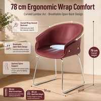 Chaise de salle à manger rouge, 78 cm de hauteur, 58 cm de largeur x 55 cm de profondeur, hauteur d'assise 46 cm, dossier incurvé, pieds en métal type traîneau