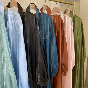 1926# Muslim Abaya Dress Shiny Satin Large Bell Sleeve Modesty Open Abaya Islamic Clothing for 2022 EID - Product Image 6