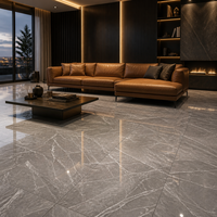 Nouvelle Collection 2026 : Carrelage en Porcelaine Poli Gris 600x600mm à Grandes Veines Diagonales pour Sol et Mur de Salon