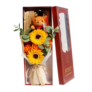 Bouquet moderne de <span class=keywords><strong>fleurs</strong></span> de savon artisanales en forme de tournesol, en boîte, pour la remise des diplômes, Thanksgiving, Fête des Mères, vente en gros directe usine - Product Image 1