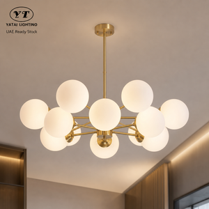 Modern Iron Chandelier 12 <b>Light</b> Gold Finish Glass Globe Satellite Design <b>Dining</b> Room Living Room Indoor 90cm Warm G9 - Product Image 1